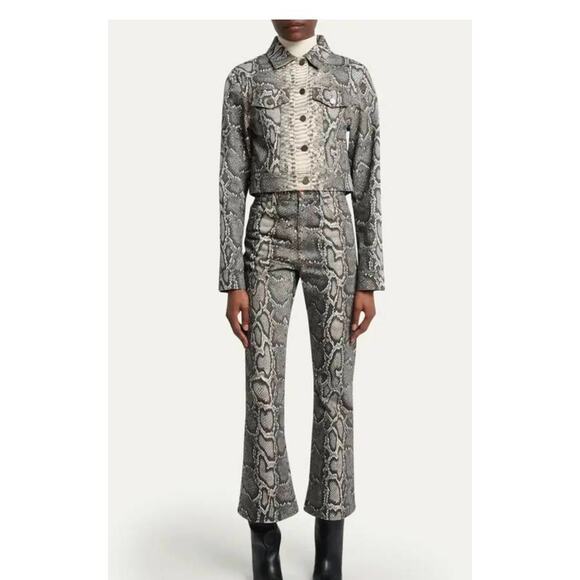 Gabriela Hearst Bronte Snakeskin Print Crop Denim Jacket in Greyscale S - Picture 3 of 4
